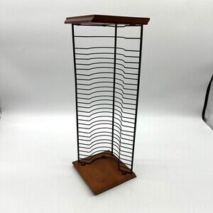 Vintage Wood & Wire 18” Tall Standing Desktop CD Tower Stack Rack - Holds 28 CDs